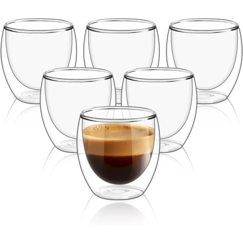 Espresso Shot Glass - 6 قطعة أكواب قهوة زجاجية شفافة