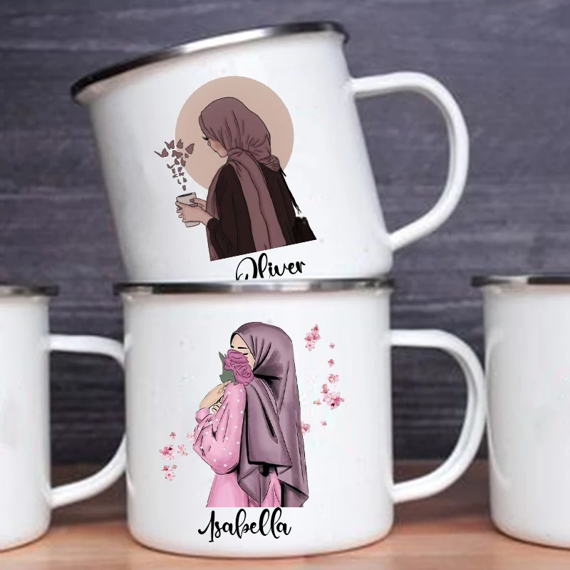 Coffee Equipment With Name - شخصية الحجاب فتاة مطبوعة القدح أكواب
